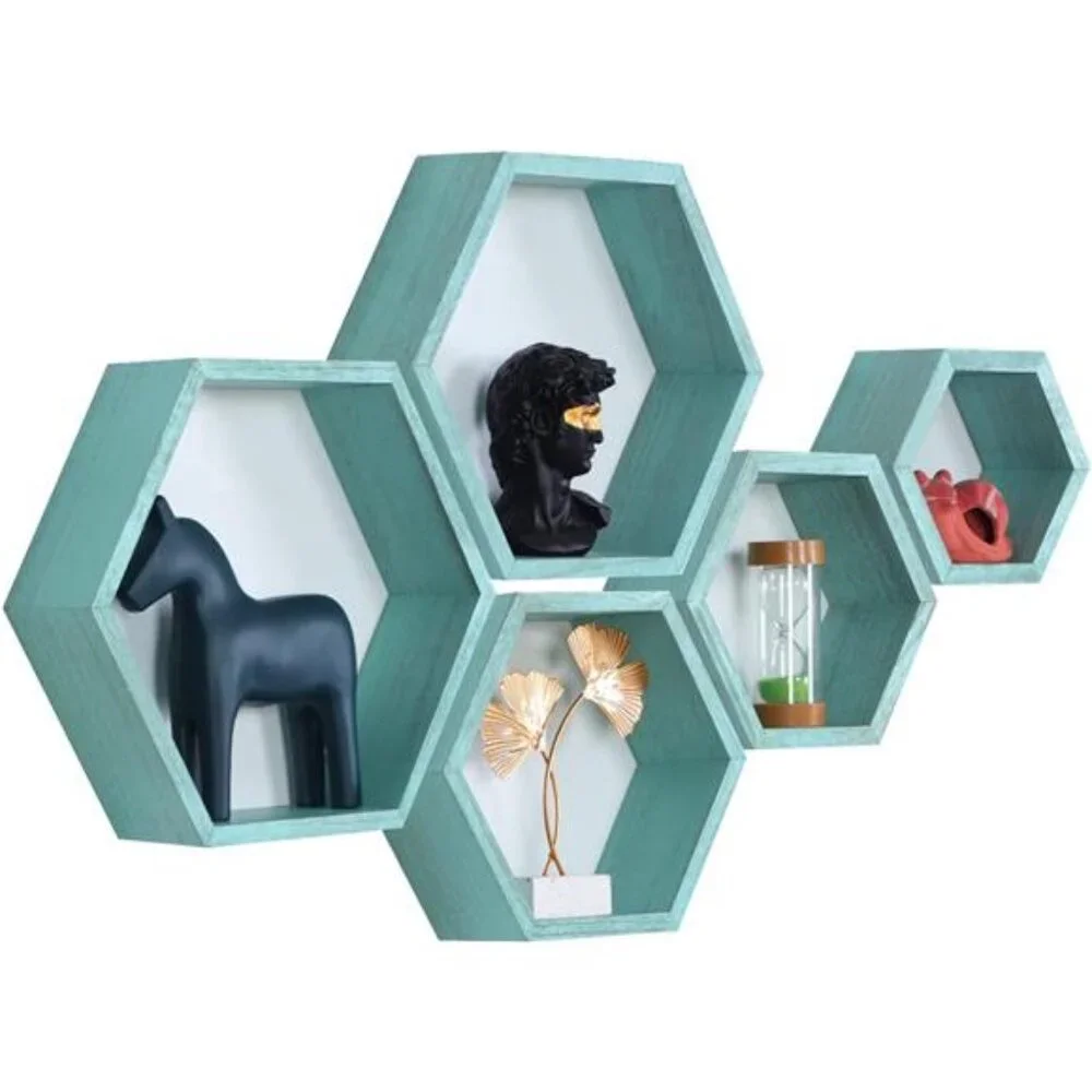 New Hexagon Floating Shelves,Wall Mounted Wood Farmhouse Storage